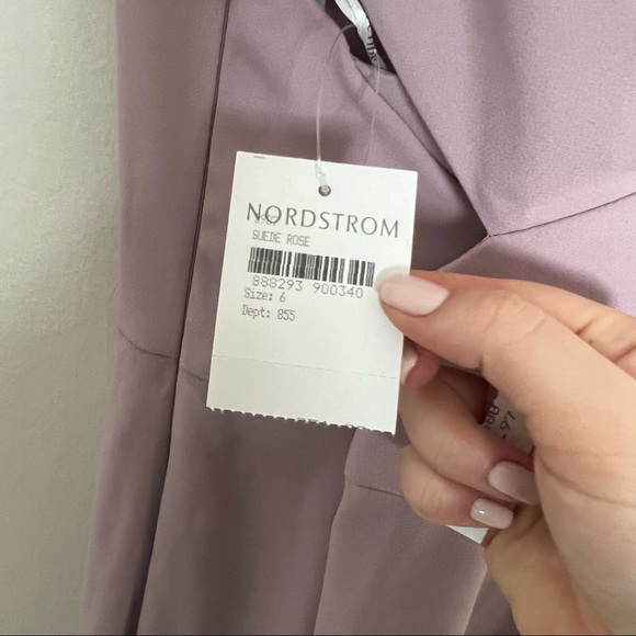 NWT Dessy Collection Larkspur 2987 Suede Rose Off the Shoulder Cross Dre… - Picture 11 of 11